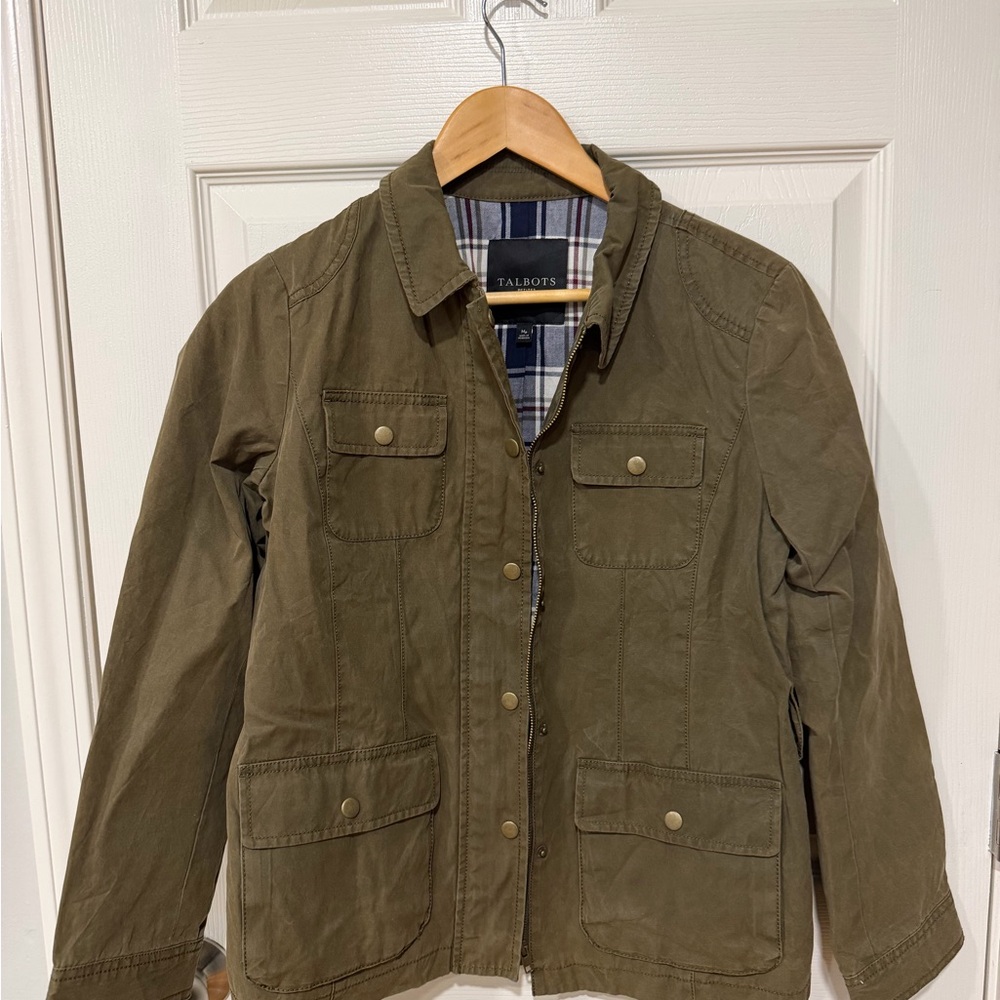 Talbots Khaki Jacket with Plaid Lining